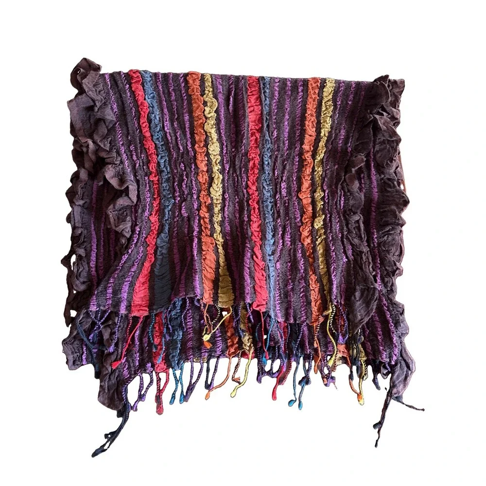 Passigatti Multicolored Crinkle Scarf with Fringe